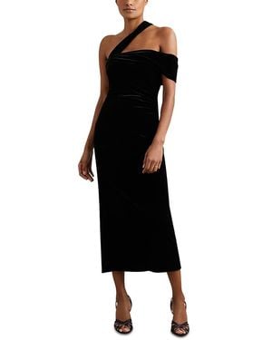 Reiss Dalia Velvet One Shoulder Midi Dress - Black