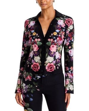 Alice + Olivia Freya Floral Print Fitted Blouse - Black