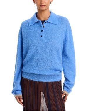 Zankov Alpaca & Mohair Blend Polo Sweater - Blue