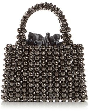 Aqua Beaded Top Handle Bag - Black