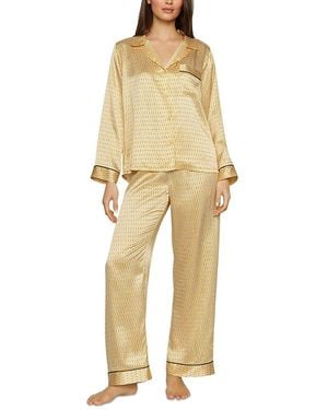 Eberjey Inez Printed Washable Silk Long Pajama Set - Yellow