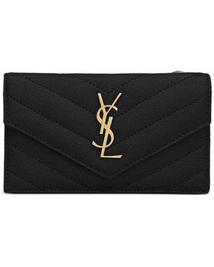 Saint Laurent Cassandre Fragments Flap Card Case - Black