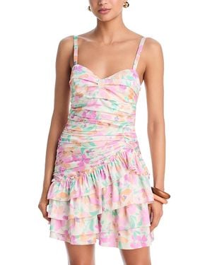 Aqua Floral Ruffle Mini Dress - White