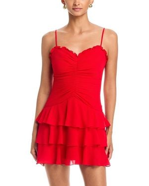 Aqua Short Pebble Chiffon Tie Ruffle Dress - Red