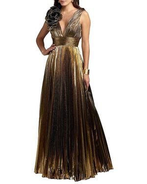 Mac Duggal Sleeveless Metallic V-Neck Gown With Ruffle Detail - Multicolor
