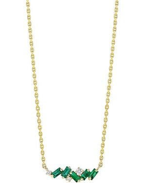 Suzanne Kalan Emerald & Diamond Bar Necklace - White