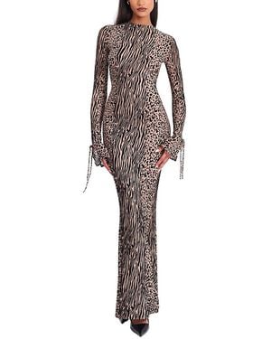 Miss Circle Waylynn Burnout Velvet Detail Mesh Backless Maxi Dress - Natural