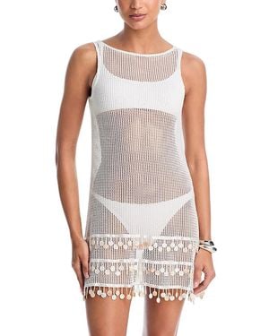 Aqua Embellished Mini Dress Swim Cover-Up - White