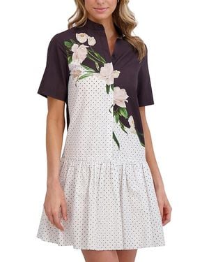 Ted Baker Short Sleeve Drop Waist Shirt Dress - White