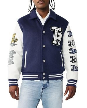 TRUE RELIGION Varsity Wool Logo Patch Jacket - Blue