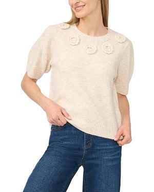 Cece Flower Trim Crewneck Sweater - Blue