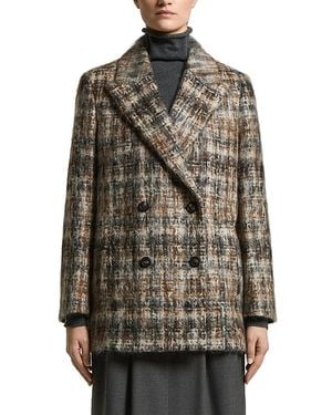 Peserico Double Breasted Check Boucle Coat - Gray