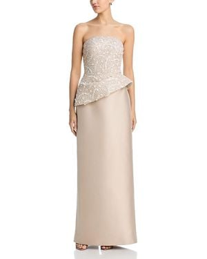 Teri Jon Beaded Peplum Gown - Natural