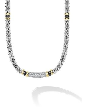 Lagos 18K & Sterling Caviar Diamond & Ceramic Collar Necklace - Metallic