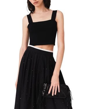 Maje Maclyna Cropped Wide Strap Square Neck Top - Black