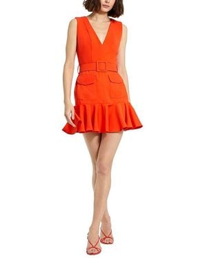 Mac Duggal Crepe Sleeveless Mini Dress With Belt And Pockets - Red