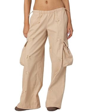 Edikted Bow Trim Cargo Parachute Pants - Natural