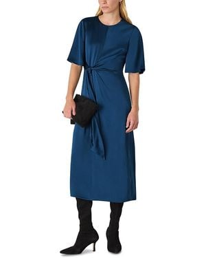 Whistles Satin Twist Waist Midi Dress - Blue