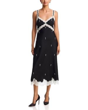 Aqua Lace Trim Crystal Embellished Slip Dress - Black