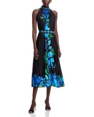 Tahari High Neck Pleated Dress - Blue