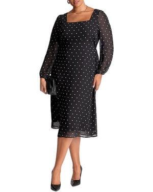 Estelle Sable Printed Square Neck Midi Dress - Black