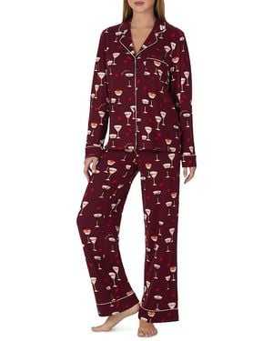 Kate Spade Brushed Jersey Notch Collar Pajama Set - Red