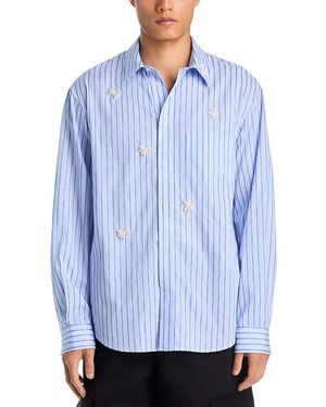 Simone Rocha Cotton Relaxed Stripe Pearl Pocket Shirt - Blue