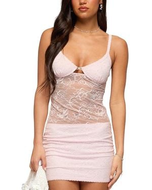 Edikted Rhinestone Sheer Lace Mini Dress - Pink