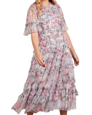 Needle & Thread Camille's Garden Round Neck Dress - Purple