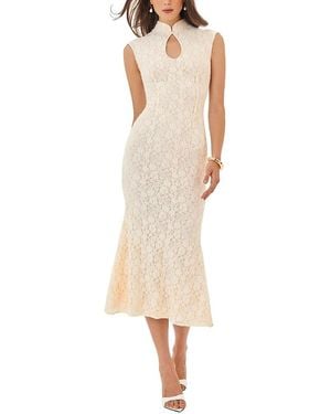 Miss Circle Garcelle Brushed Lace Keyhole Mermaid Midi Dress - Natural