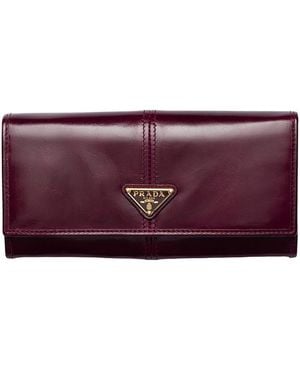 Prada Large Leather Wallet - Purple