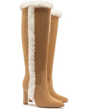 Larroude Cindy Shearling Trim Tall High Heel Boots - Brown