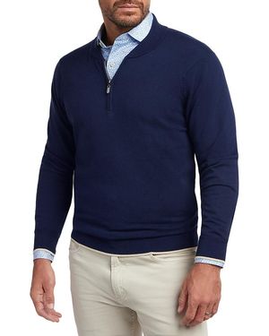 David Donahue Skipper Cotton Silk Quarter Zip Sweater - Blue