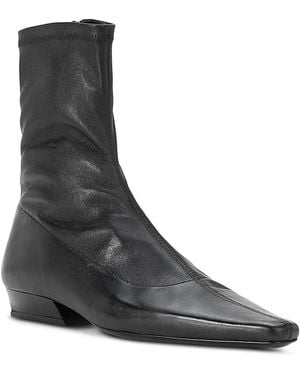 STAUD Wally Leather Sock Ankle Boots - Black