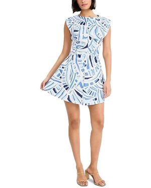 Donna Morgan Extended Shoulder Mini Fit And Flare Dress - Blue