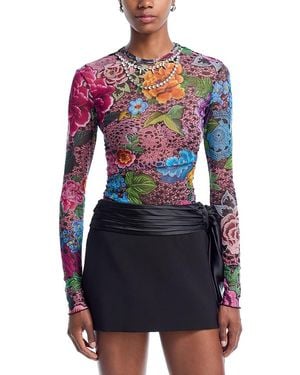 Area Crystal Embellished Tulle Top - Blue