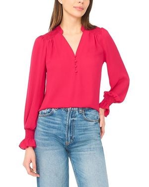 Cece Half Placket Smocked Top - Red