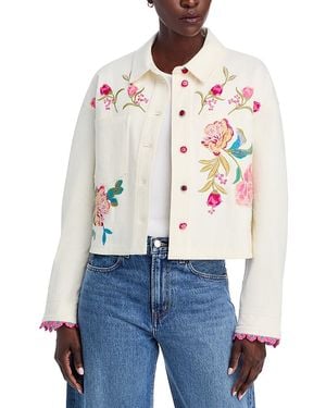 Johnny Was Crochet Cropped Denim Jacket - Blue