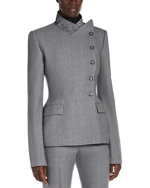 McQueen Wool Pinstripe Button Front Jacket - Gray