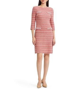 Misook Whipstitch Tweed Knit Sheath Dress - Red