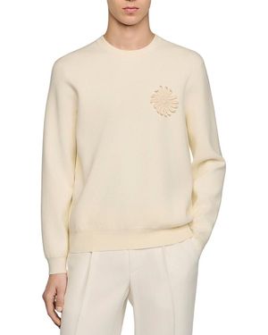 Sandro Crochet Flower Knit Sweatshirt - Natural
