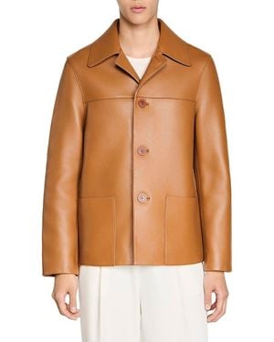 Sandro Philip Buttoned Lambskin Jacket - Brown
