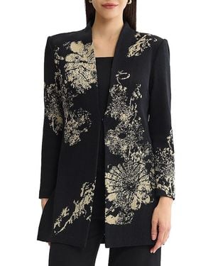 Ming Wang Plus Floral Lurex Knit Jacket - Black