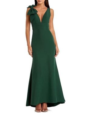 Mac Duggal Petite Sleeveless V Neck Bow Detail Mermaid Gown - Green