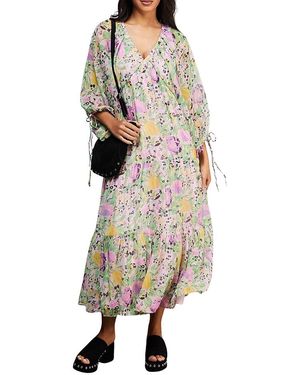 Warehouse Chiffon Batwing Midi Dress - Natural