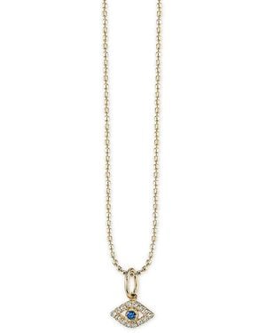 Sydney Evan 14K Diamond & Sapphire Tiny Bezel Evil Eye Charm Necklace, 18 - White