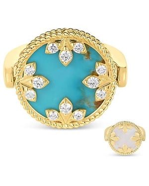 Roberto Coin 18K Venetian Princess Medallion, Mother Of Pearl & Diamond Reversible Ring - Blue