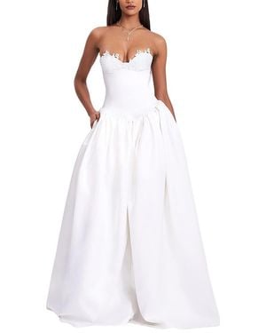 Miss Circle Naila Lace Trim Strapless Drop Waist Wedding Gown - White