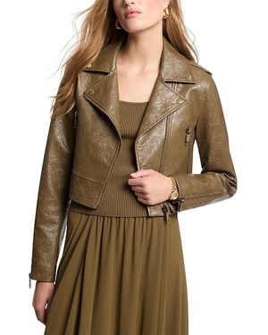 Michael Kors Cropped Faux Leather Moto Jacket - Green