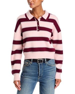525 America Vera Double Johnny Collar Rugby Stripe Sweater - Red